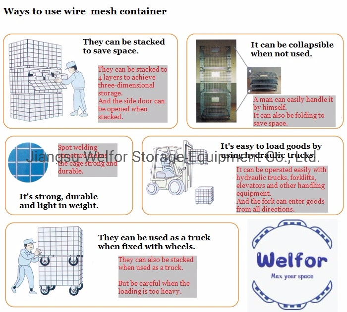 Stackable Folded Galvanized Steel Welded Heavy Duty Wire Mesh Stillage with Wheels