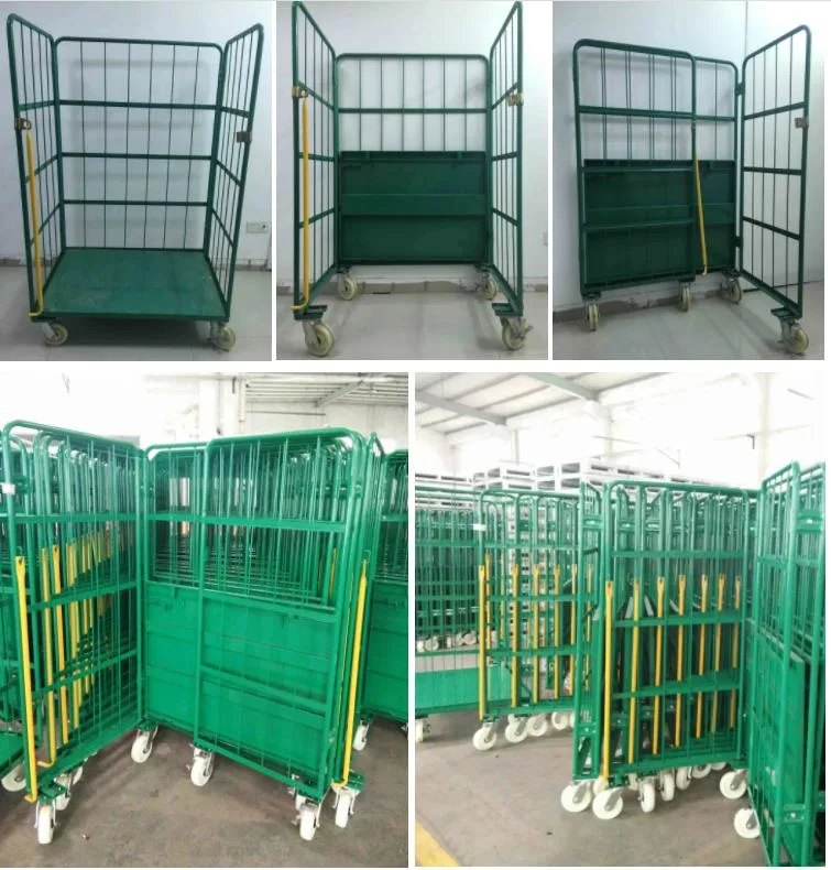 Heavy Duty Logistics Galvanized Foldable Wire Mesh Steel Laundry Durable Nesting Detachable Storage Roll Container Trolley Carts