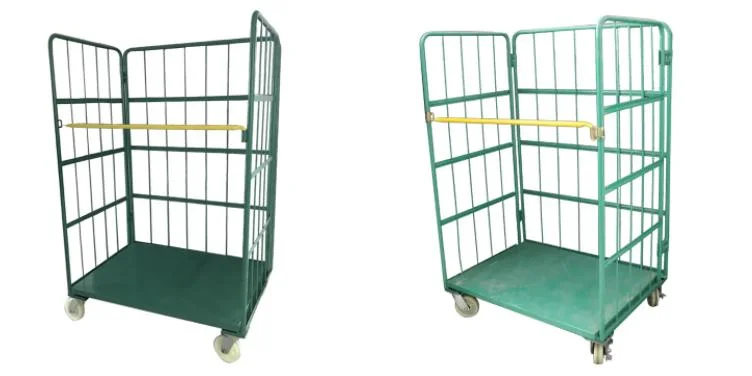 Heavy Duty Logistics Galvanized Foldable Wire Mesh Steel Laundry Durable Nesting Detachable Storage Roll Container Trolley Carts